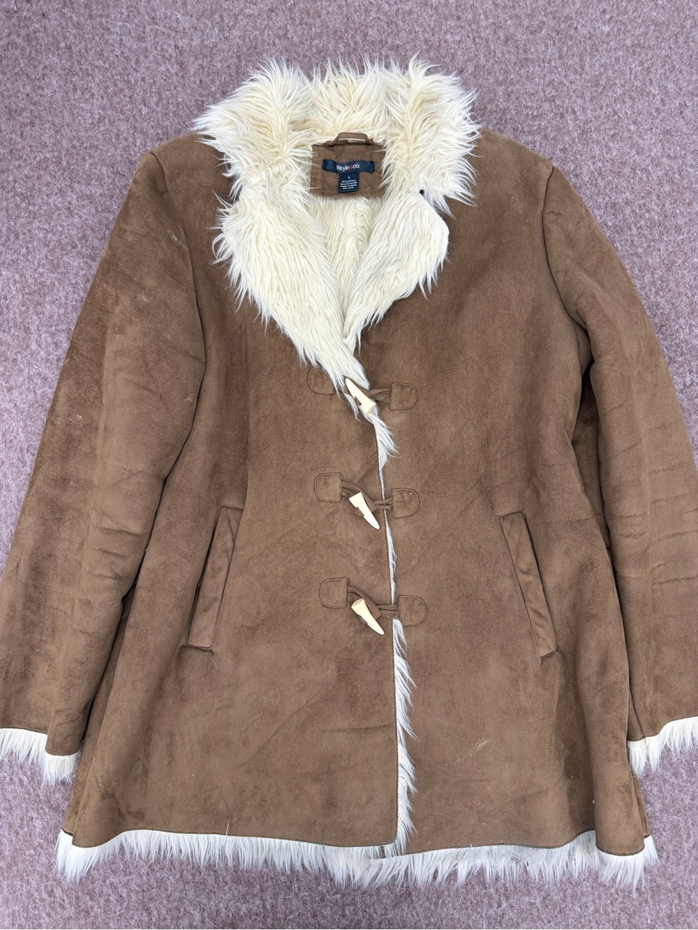 Y2K Style & Co. Faux Suede Tan Fur Lined String Attached Women’s Large Coat